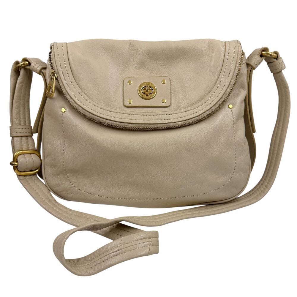 Vtg Marc By Marc Jacobs Totally Turnlock Leather Crossbody Bag Cream Y2K Flaws